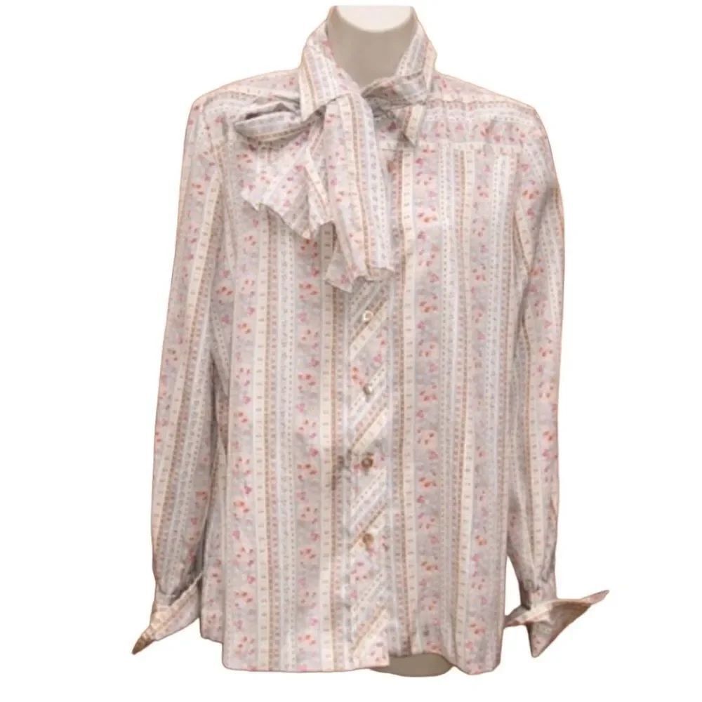 Vintage 70s Blue Pink Bow Top